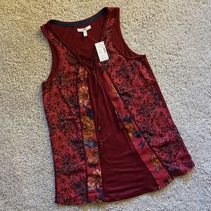 Floral Red Boho Lace Up Tank Top